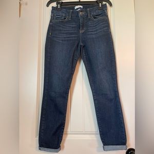 Studio Blue low rise with a 24.5” inseam when pants are cuffed or 26.5” when not
